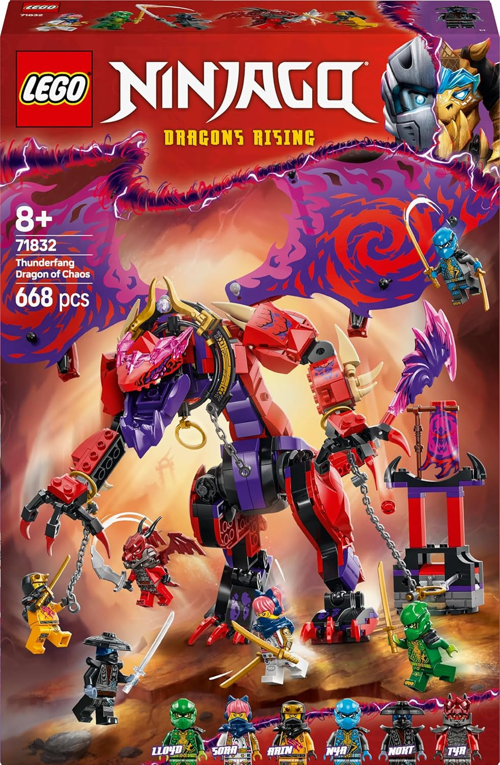 LEGO NINJAGO Drago del Caos Dente di Tuono - Giocattolo con 6 minifigure Ninja - Set di costruzioni di gioco di ruolo per ragazzi e ragazze dagli 8 anni in su - Regali per i fan della serie TV L'Ascesa dei Draghi 71832 Set di costruzioni Beuche den LEGO-Store