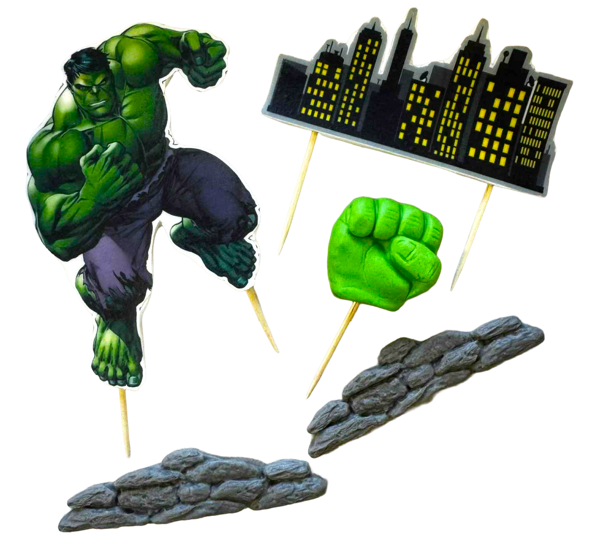 Hulk decorazioni commestibili per torta – set di 5 figurine in pasta di zucchero
