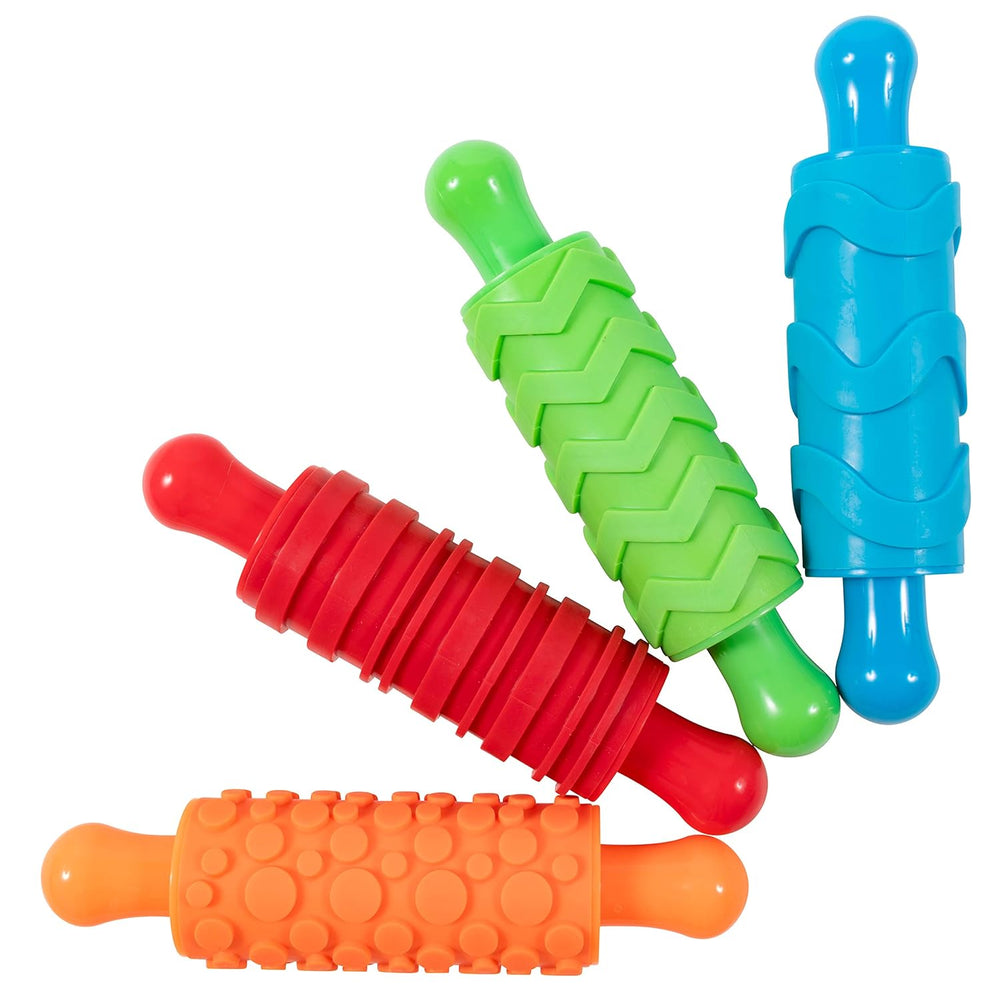 Mal- und Ton-Texturwalzen - 4er-Set - Knetrollen strutturato per bambini - Vielseitige Muster zum Basteln und Dekorieren