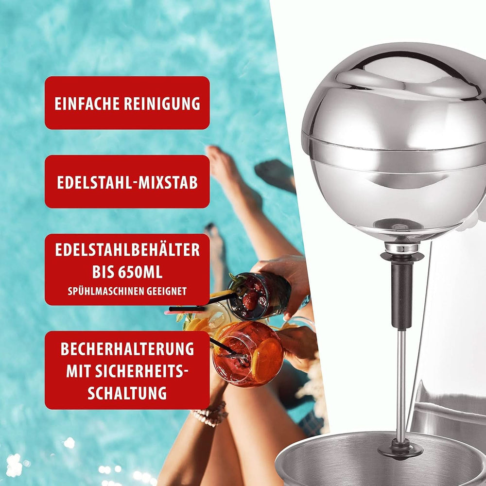 Clatronic® Barmixer U. Milchaufschäumer | Macchina per frullati | Contenitore in acciaio inox da 650 ml | Praktischer Becherhalter | Miscelatore | 2 Geschwindigkeitsstufen | Motore Kraftvoller da 65 Watt | Chromdesgin | BM 3472 Cucina Naty Shop