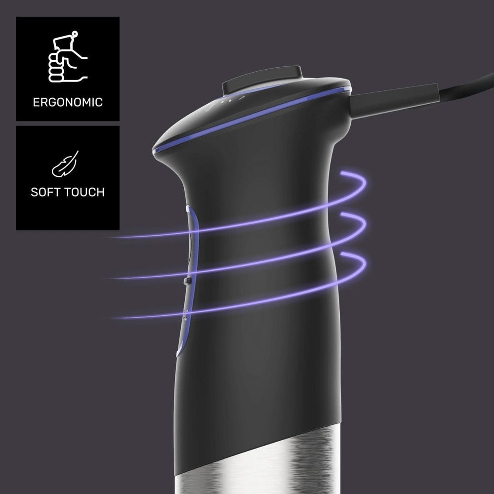 Robot da cucina Taurus 1000W | 20 Geschwindigkeitstufen | Funzione turbo | 4 Edelstahlklingen | Design ergonomico soft-touch | Protezione spritz | Accessori | Edelstahl | Elektrisch |Kunststoff, Argento/Schwarz Negozio per la mamma e il bambino