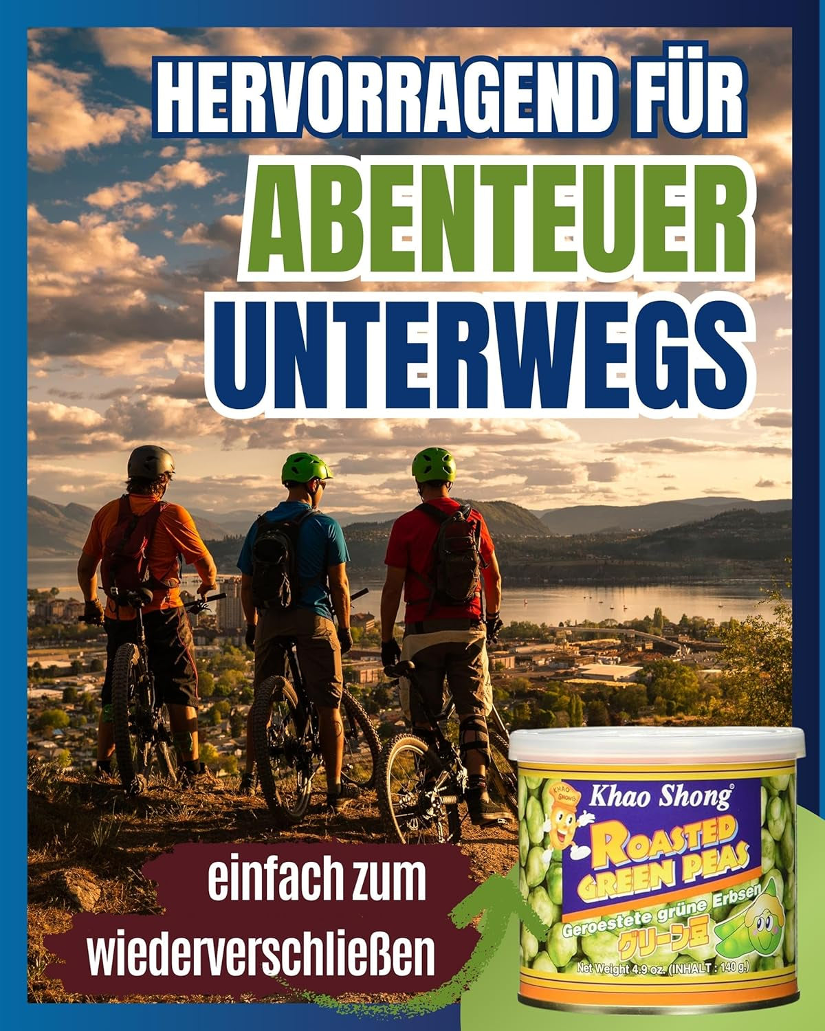Piselli verdi fritti Khao Shong con wasabi, piselli croccanti in pastella piccante, un'alternativa a basso contenuto di grassi alla frutta secca, mediamente piccante, 1 lattina da 140 g | 140 g (1 confezione)
