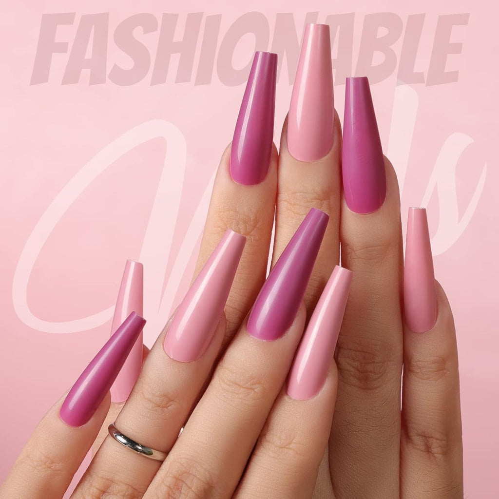 FANDAMEI 12 culori 288 buc unghii artificiale netede, balerină lungă, unghii false tip sicriu, vârfuri de unghii acrilice, balerină lungă pentru unghii artificiale