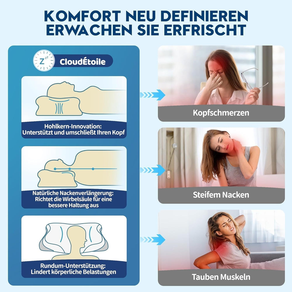 Cloudétoile pernă pentru gât pernă din spumă cu memorie - pernă ortopedică ergonomică 2 în 1 pernă din spumă visco pernă pentru dormit lateral, pernă de susținere a gâtului reglabilă pe înălțime pernă din spumă cu memorie, alb 64X38X12 cm Perne ortopedice cervicale Naty Shop