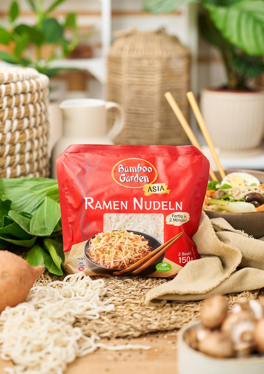 Bamboo Garden - Tagliatelle Ramen Precotte | Pronto in 2 minuti | Vegani | 300 g in un sacchetto