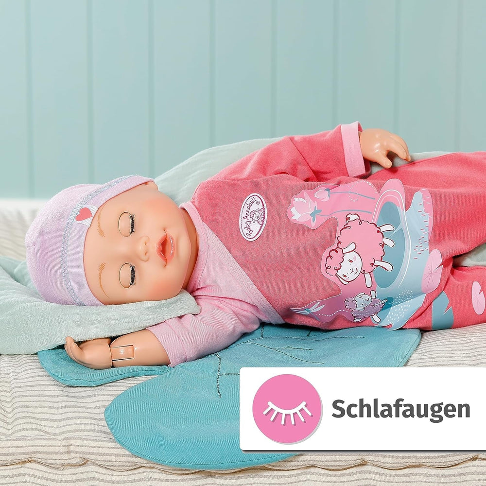 Baby Annabell Emily Run With Me 43cm, păpușă care se târăște și merge, cu funcție de sunet, rochiță și pălărie roz, 710623 Zapf Creation Papusi Naty Shop