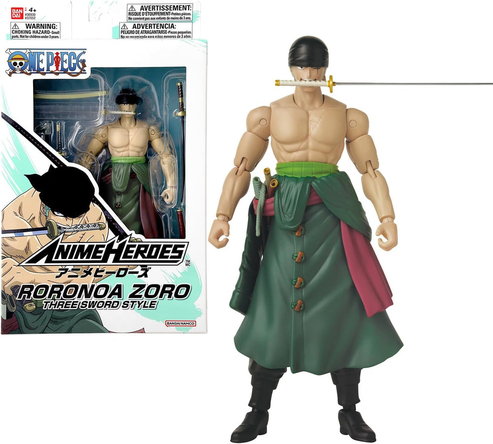 Bandai - Anime Heroes - One Piece Figure - Lorenor Zorro 17 Cm Three Sword Style - Licența oficială One Piece - Movable Manga Figure Zorro 3 Swords - Toy For Children From 4 Years - 37052 Action figures Naty Shop Lorenor Zorro (stilul celor trei săbii)