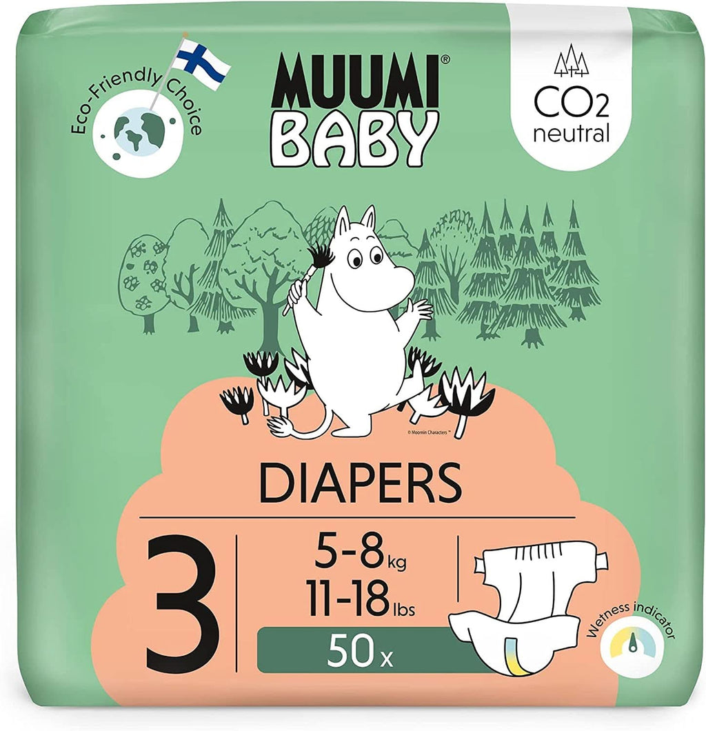 Muumi Baby Newborn Eco Nappies mărimea 1, 2-5 kg, 25 bucăți, scutece premium moi cu indicator de umezeală Mama si Copilul Naty Shop 3 (pachet de 50)