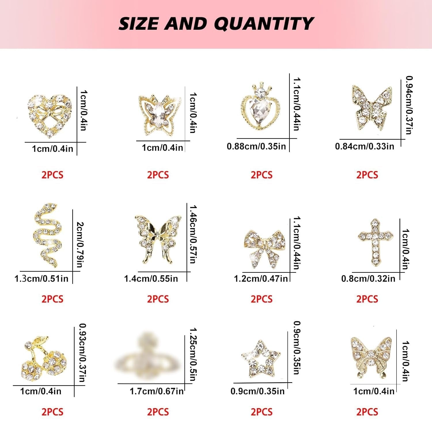 24 Stück Nagel-Charms, Y2K-Legierung, Nail Art, Strass-Charms, 3D-Herz, Schleife, Schmetterling, Charm Mit Strasssteinen, Kirsch-Nagel-Edelsteinen, Glänzender Schmuck