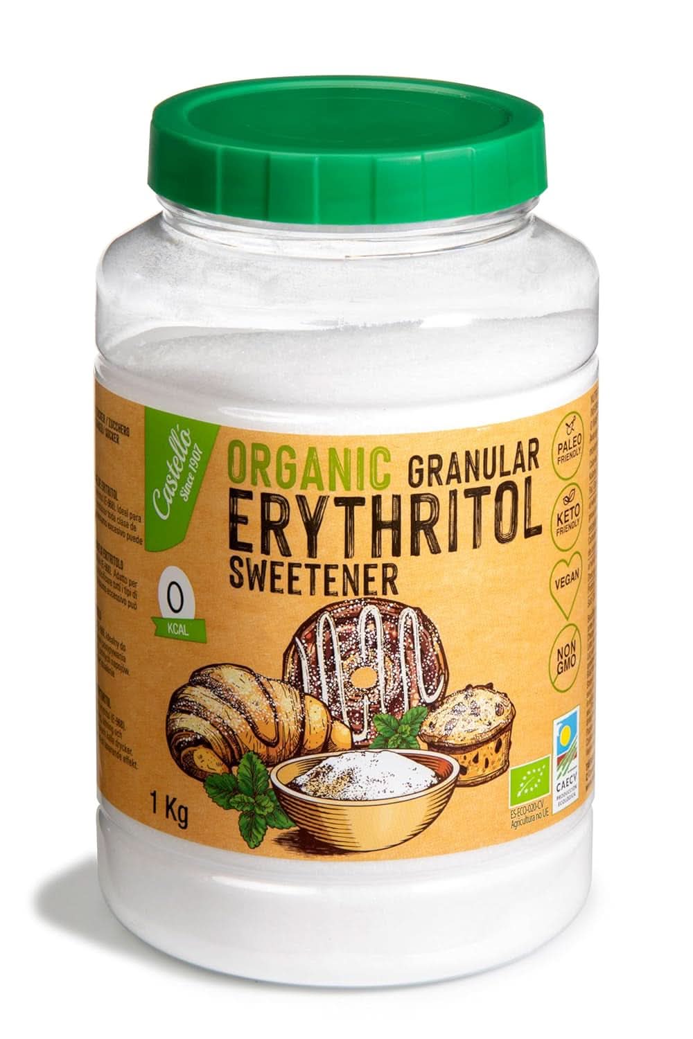 Eritritolo biologico naturale, 10G = 7G zucchero, 1 Kg Dolcificanti Naty Shop