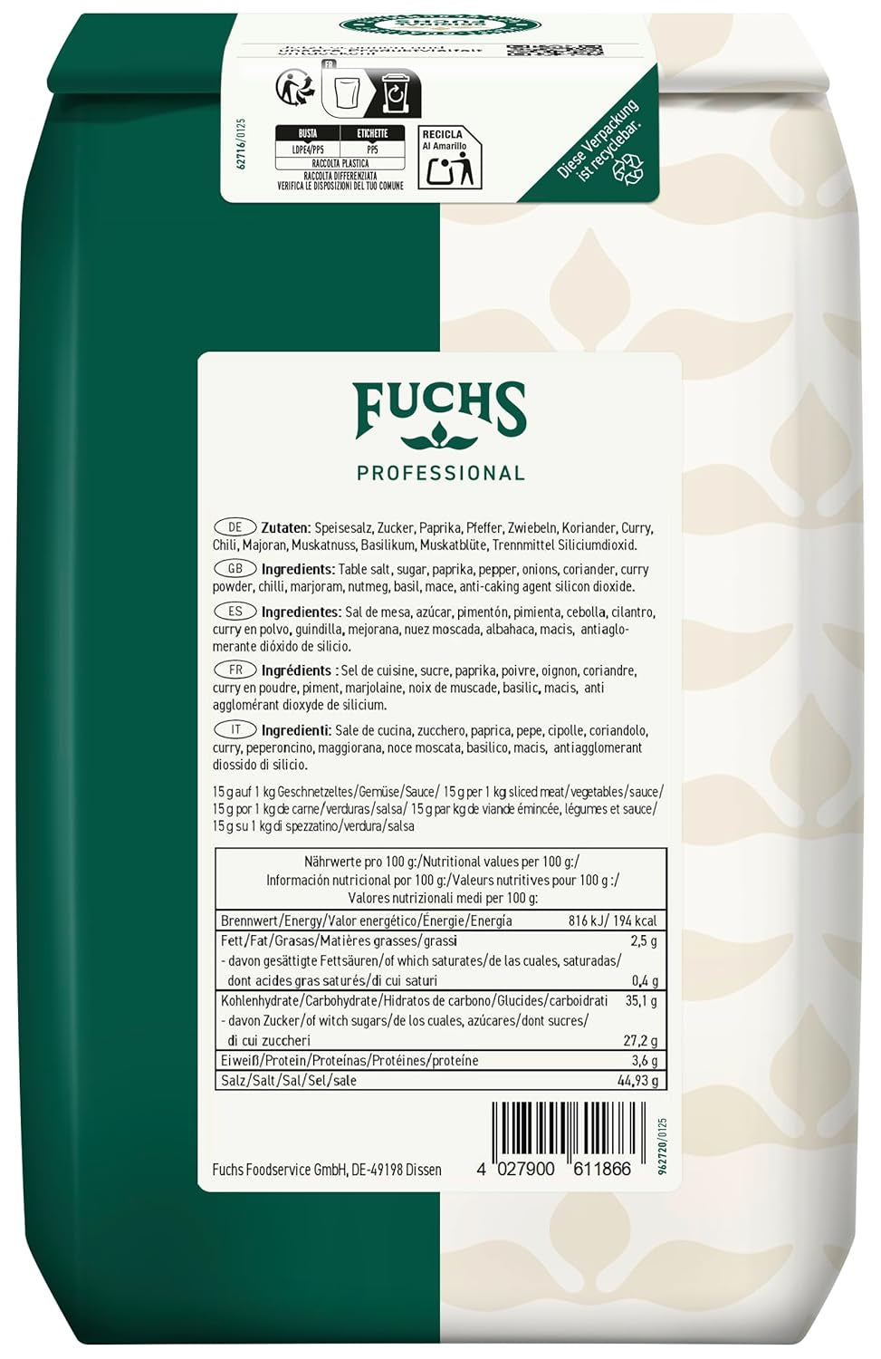 - Cina Gewürzsalz | Vielseitig einsetzbares asiatisches Gewürz | Kein Salzen mehr erforderlich | Qualità professionale per grossi verbi | Sacco riciclabile da 1,5 kg