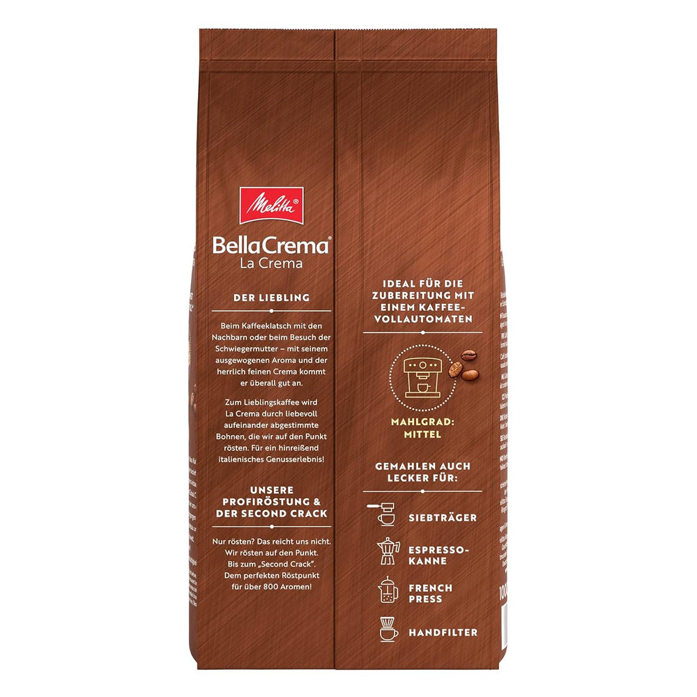 Boabe de cafea Melitta BellaCrema La Crema 1kg și boabe de cafea decofeinizate BellaCrema Decaffeinato 1kg