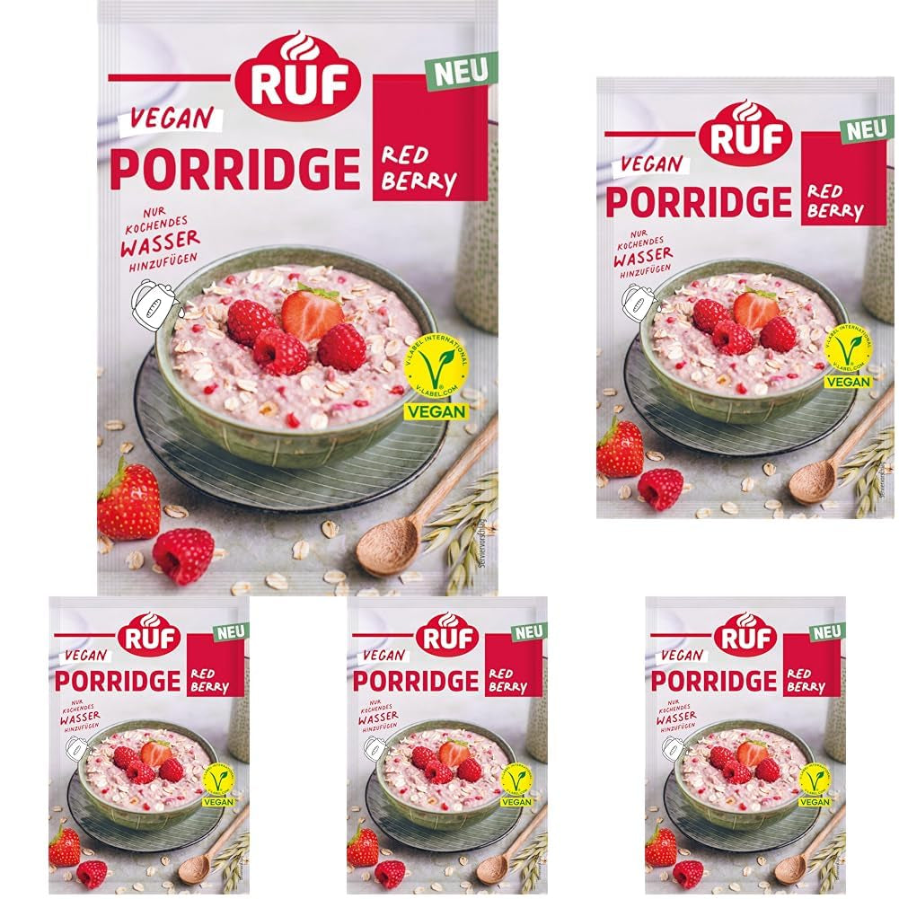 Porridge Vegano RUF con Noci e Avena, fiocchi d'avena con mandorle, nocciole e semi di lino, facile da preparare, nella pratica confezione monoporzione, 1 x 60 g