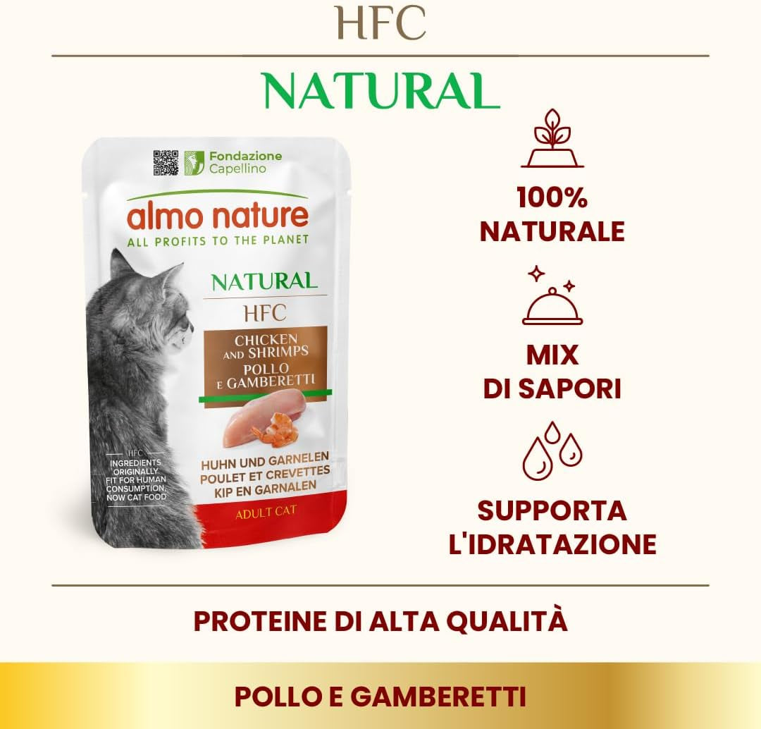 almo nature HFC Natural - Hrană umedă pentru pisici - cu pui - Calitate umană, Fără gluten, Monoproteină - 55g, pachet de 6