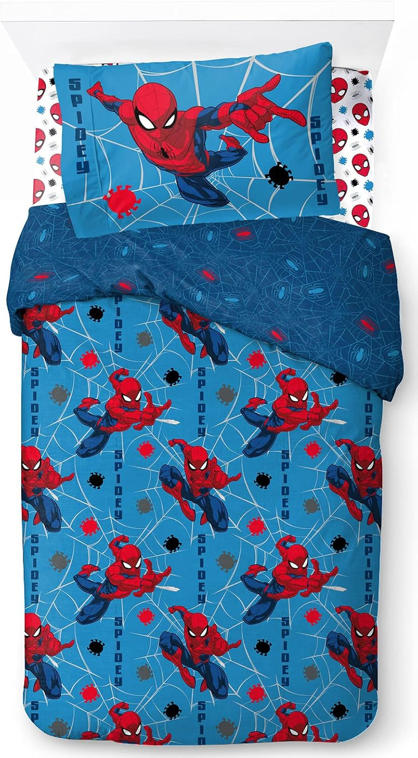 Biancheria letto per bambini Personaggi Disney 100% cotone Biancheria letto per bambini Naty Shop Blu - Spiderman 135X200/50X70 (3 Pezzi)