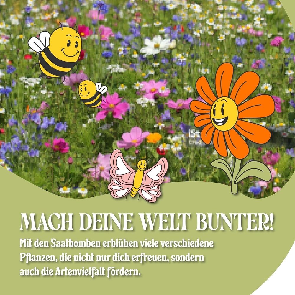 LouMaxx Set di bombe di semi fatte a mano 10x3, bombe di semi regalo, semi di fiori come bomboniere, semi sostenibili per bomboniere per bambini, palline per fioriere ecologiche con oltre 50 tipi di semi di fiori