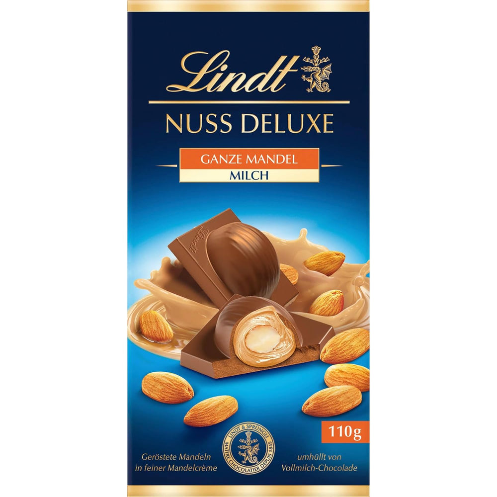 Cioccolata Lindt | NUT DELUXE Tavoletta di cioccolato al latte e mandorle | 110g| Cioccolato al latte con mandorle tostate in una morbida crema di mandorle | Barretta di cioccolato