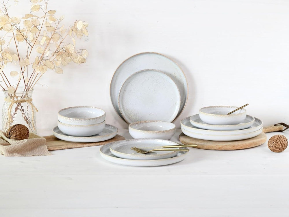 Creatable, 23715, Serie Uno Vintage Offwhite, 12-Teiliges Geschirrset Für 4 Personen, Teller Set Aus Steinzeug, Spülmaschinen- Und Mikrowellengeeignet, Made in Portugal Seturi vesela masa Naty Shop
