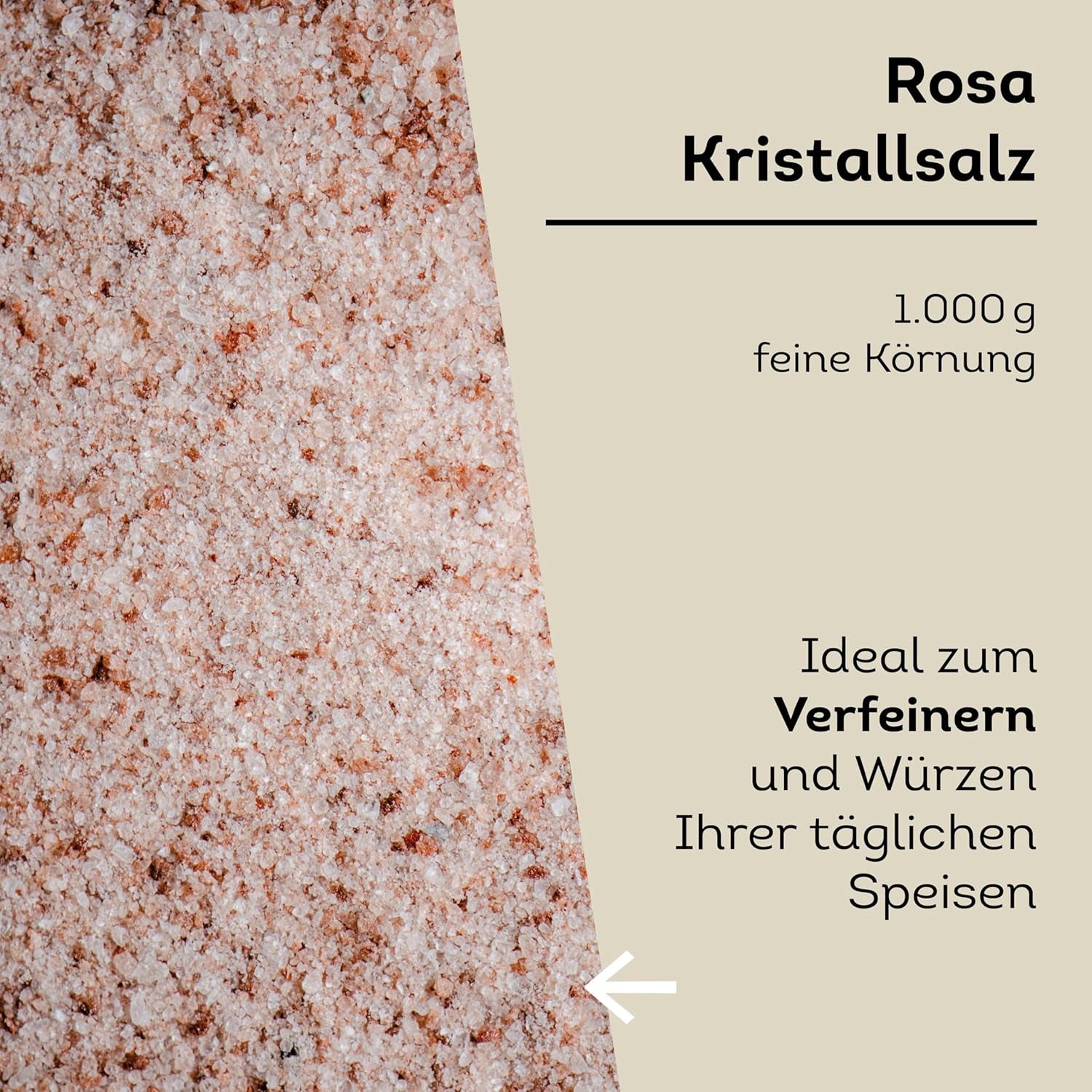 Küper Selection 1000g Kristallsalz rosa fein - rosa Speisesalz zum Würzen und Verfeinern - 100% sale naturale