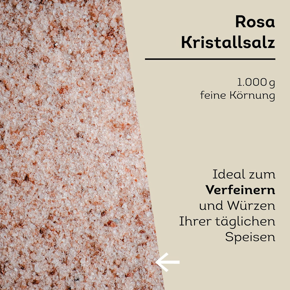 Küper Selection 1000g Kristallsalz rosa fein - rosa Speisesalz zum Würzen und Verfeinern - 100% sale naturale