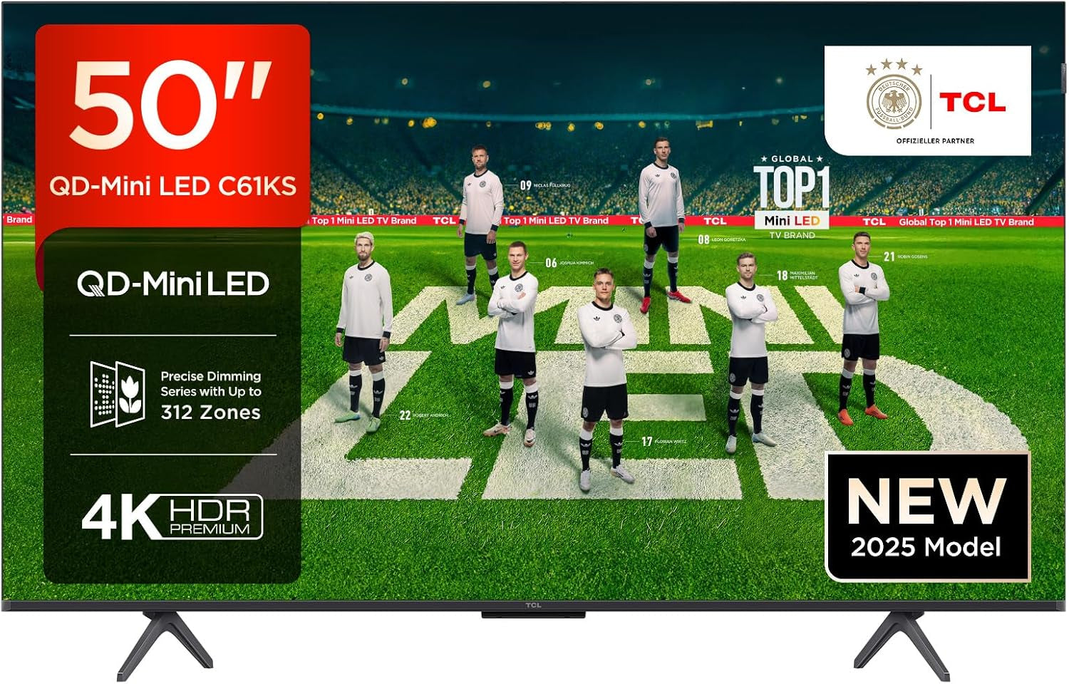 Televizor LED mini TCL 50C61KS QLED, 50 de inci, rezoluție 4K HDR Premium, Dolby Vision și Atmos, sunet Onkyo 2.0, Smart TV cu Google TV, Game Master, HDMI 2.1, AirPlay 2, Google Assistant și Alexa