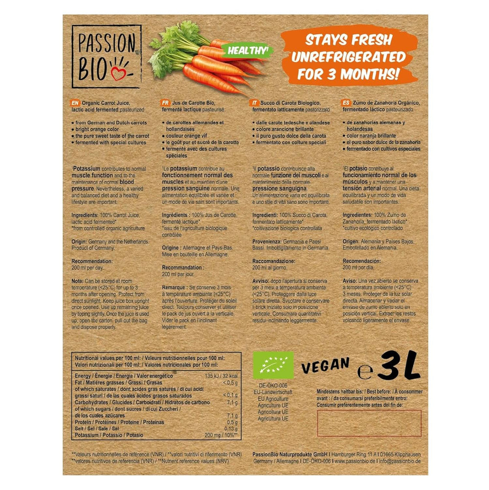 Succo di carota biologico - A base di carote tedesche e olandesi, 3 litri Bevande analcoliche Naty Shop