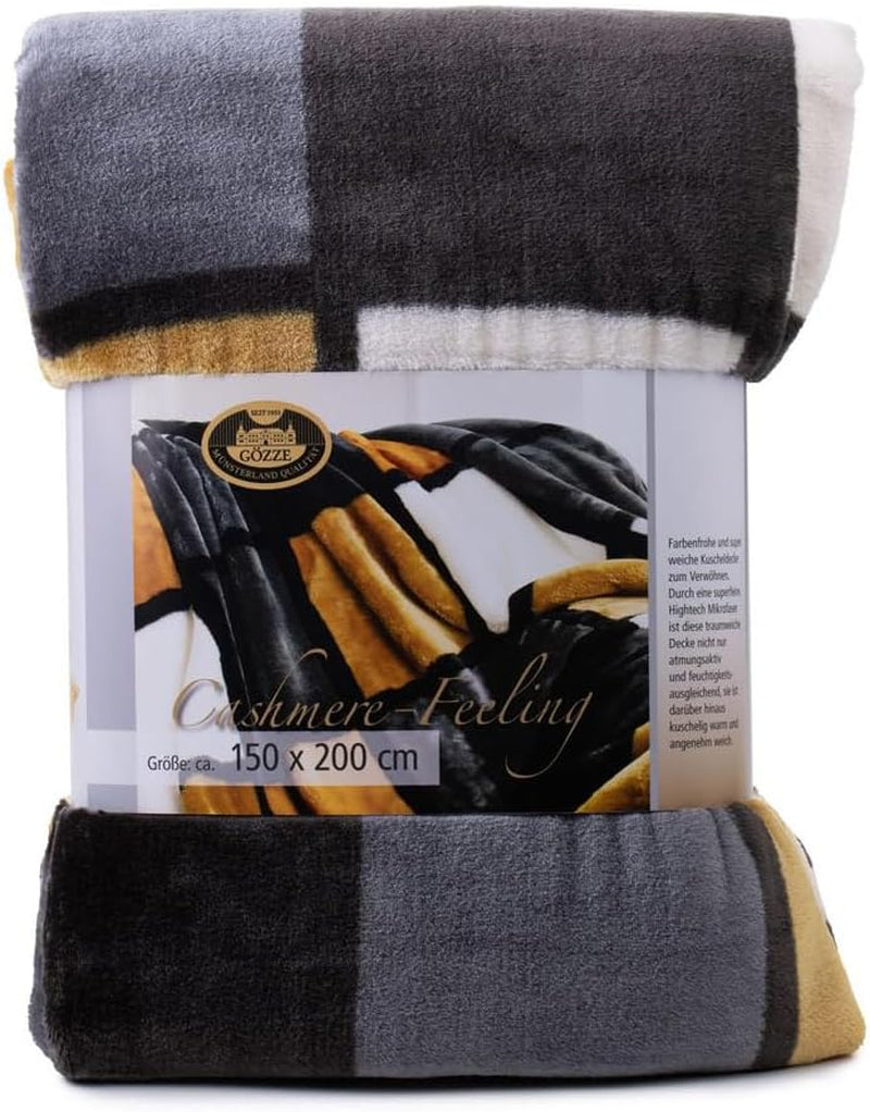 Gözze - Coperta morbida e confortevole, sensazione cashmere, peso tessuto pesante 500 G/M², Antigua, 150 X 200 Cm - Senape/Nero/Bianco Letti e coperte Besuche den Gözze-Store