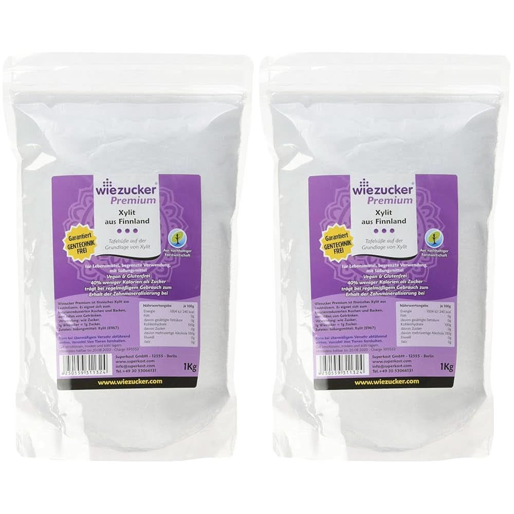 Zucchero di betulla originale dalla Finlandia, Dolcificanti da 1 Kg Naty Shop 2 x 1 Kg Singoli