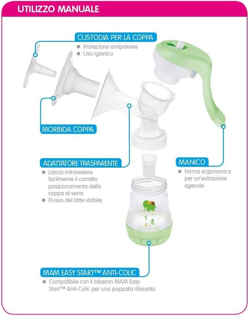 MAM Tiralatte elettrico e manuale 2 in 1, con 9 livelli di stimolazione, contiene 2 biberon, easy start, verde Accessori Alimentazione e Allattamento Bebe Naty Shop