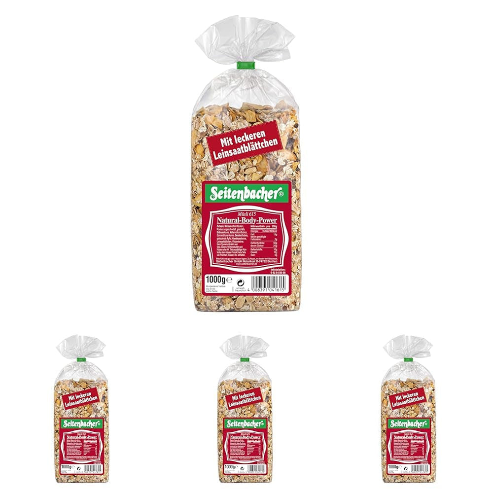 Seitenbacher Müsli Natural-Body-Power I Vollkorn I Ohne Zugesetzten Zucker I Ohne Zugesetztes Fett I (1 X 1000 G) Cereale Naty Shop 1 Kg (4Er Pack)