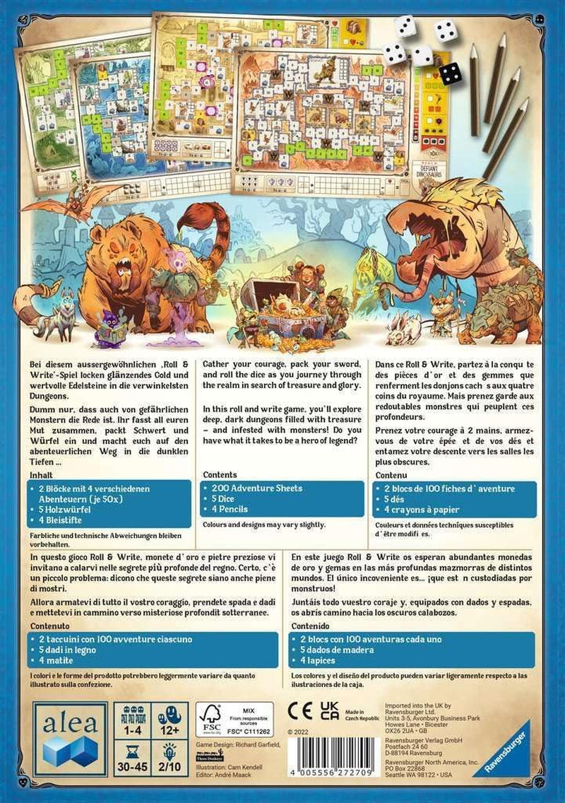 Ravensburger 27270 - Dungeons, Dadi e Pericolo, Gioco di strategia Alea, Gioco di dadi per adulti, Gioco di lancio e scrittura per bambini dai 12 anni in su