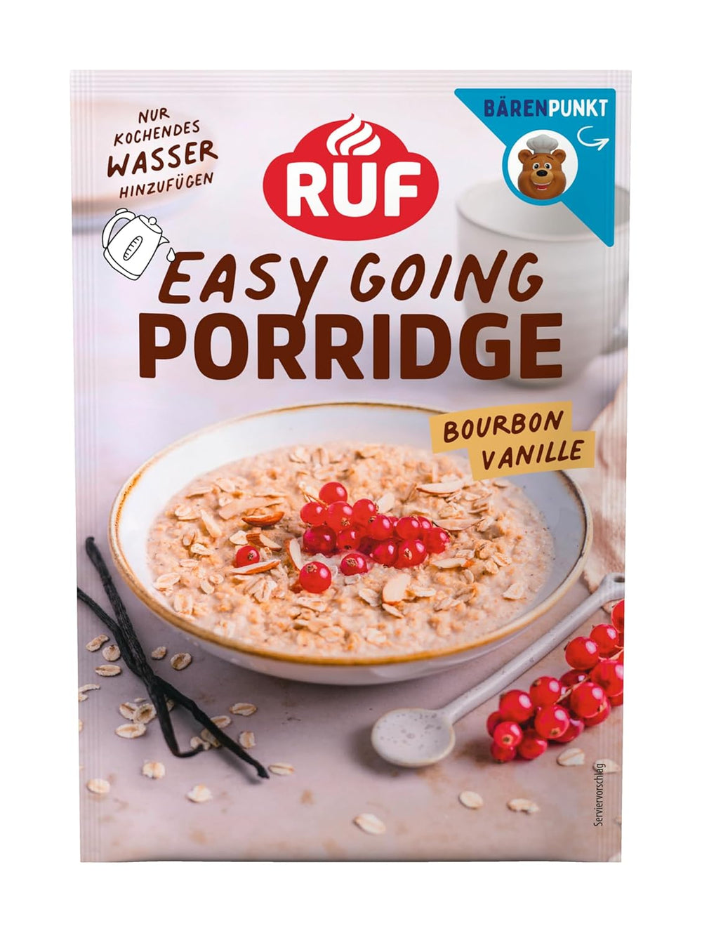 Farina d'avena istantanea RUF con fragole e vaniglia, un pasto estivo con avena pronto in 3 minuti, 1 busta x 65g