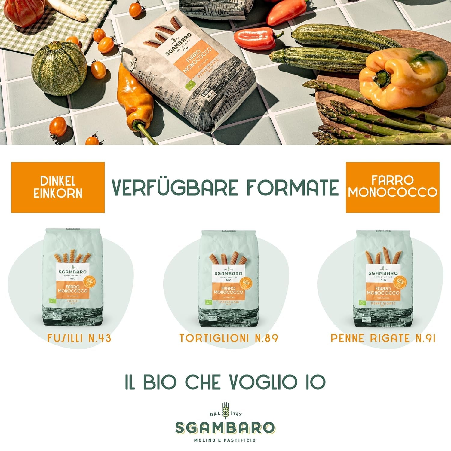 Tortiglioni Biologici Nr. 89 - 500g Pasta di grano tenero magro – Basso contenuto di grassi – Fonte di fibre e proteine