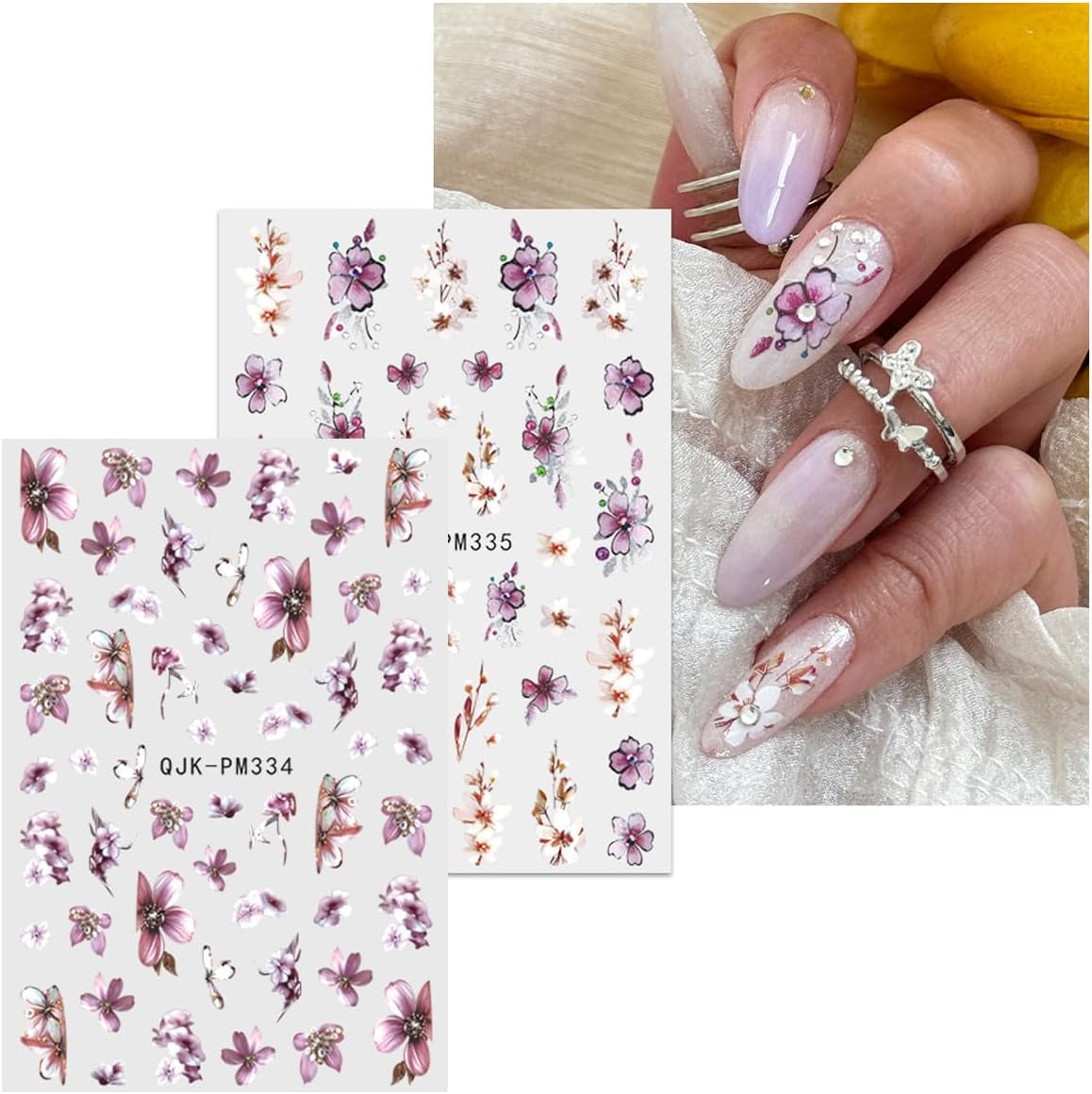JMEOWIO Nagelsticker Blume 10 Blatt Nail Art Sticker Selbstklebend Nagelaufkleber Frühling Sommer Floral Dekoration Nageldesign Zubehör