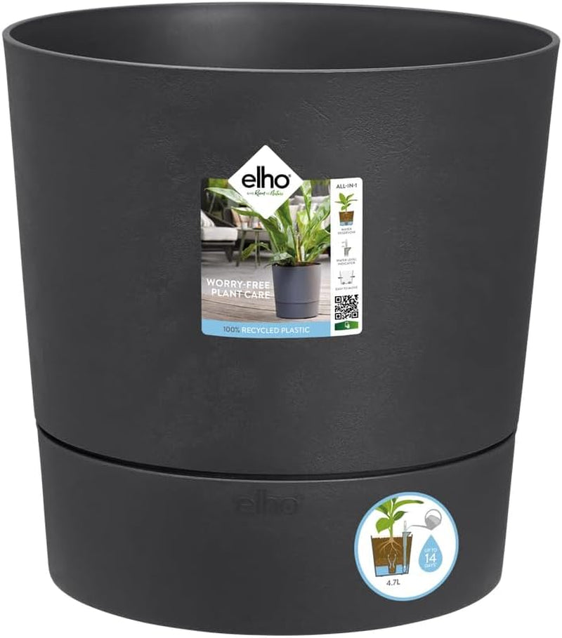 Ghiveci elho Greensense Aqua Care Round 35 cu rezervor de apă integrat - pentru interior și exterior - 100% plastic reciclat - Ø 34,5 x H 34,1 cm - Gri/Beton deschis
