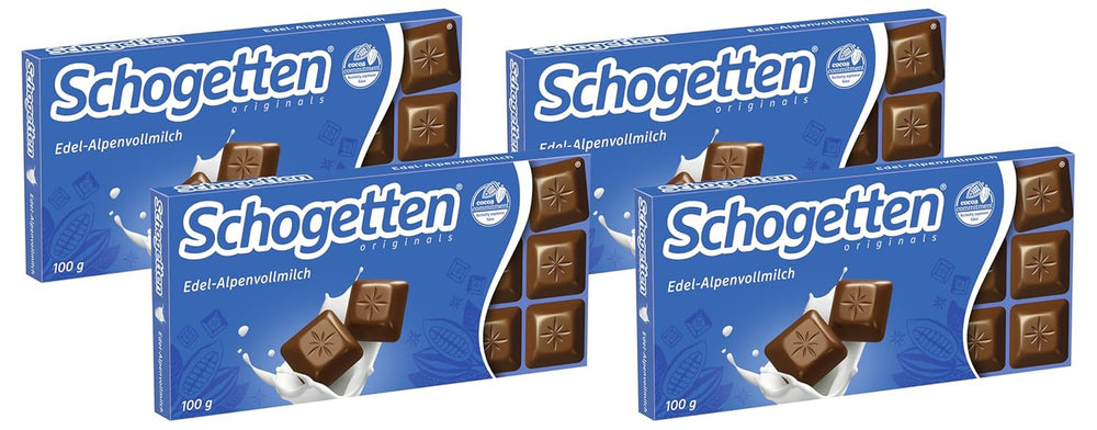 Tavoletta di cioccolato al latte Schogetten Premium Alpine, 100 g, porzionata individualmente. Una delizia. Pezzo per pezzo.