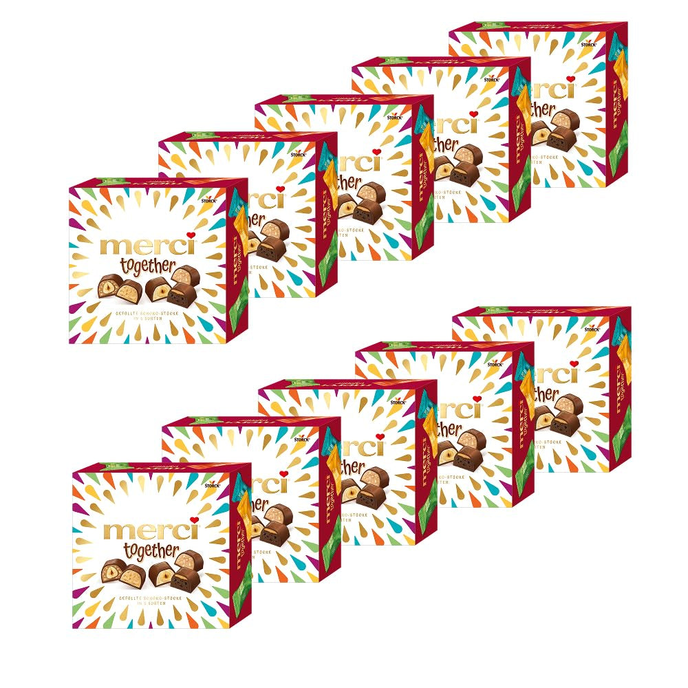 Merci Together - 1 x 175g - Cioccolatini ripieni in cinque varietà con finissimo cioccolato al latte - Praline di cioccolato da condividere e regalare