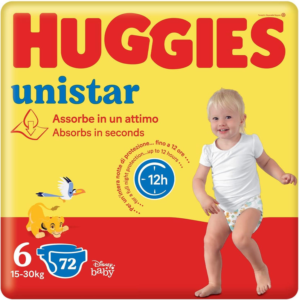 Scutece Huggies Unistar, mărimea 4 (7-14 kg), pachet cu 128 de scutece (basic)