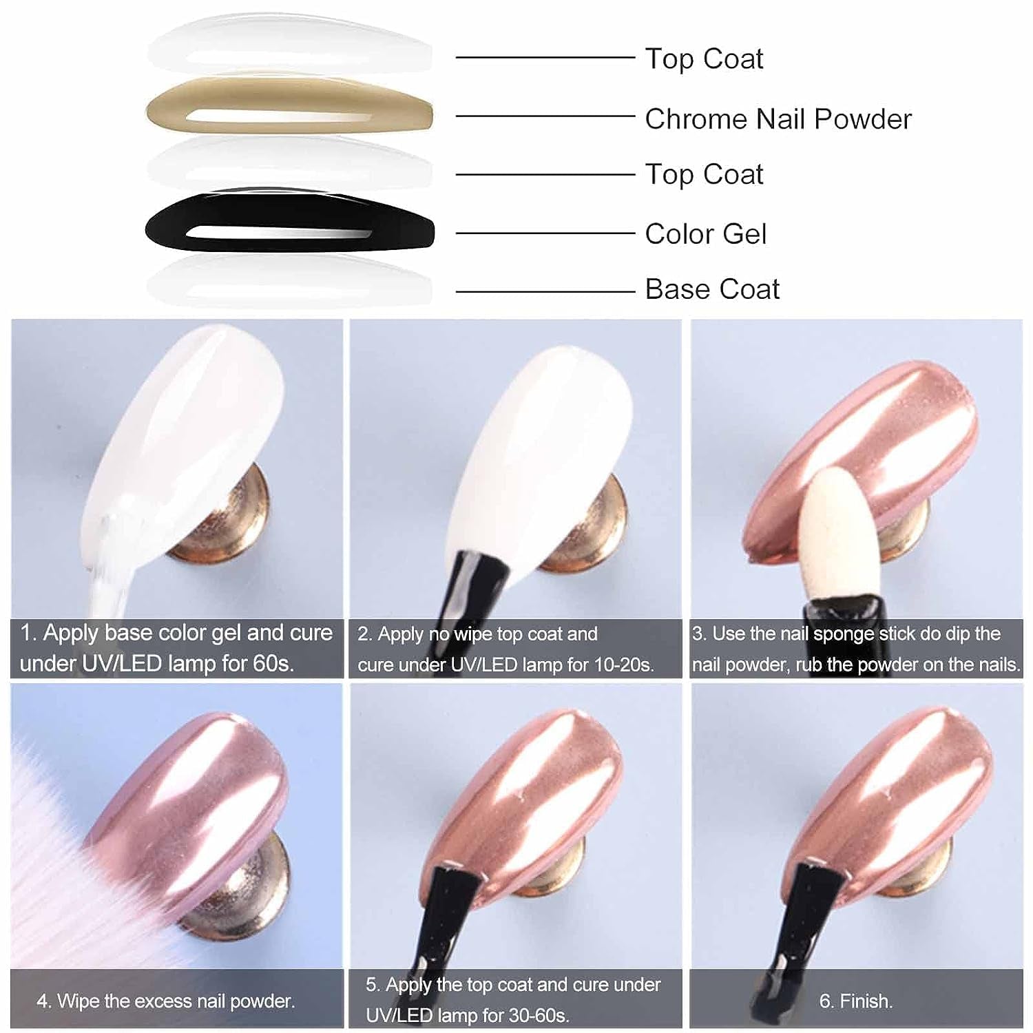 GZMAYUEN Chrom Pulver Für Nägel 6 Farbe Mirror Chrome Nail Powder Pigment Powder Nail Art