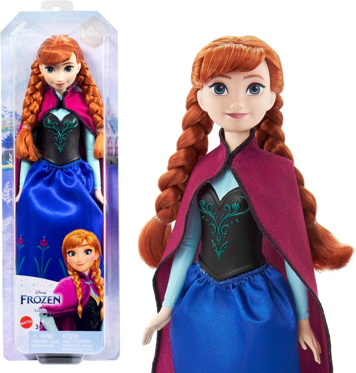 Mattel Disney Princess Anna doll, The Ice Queen doll, Păr pieptănat, Mobil, În costum de călătorie, Capa detașabilă, Cadouri Disney, Jucărie de la 3 ani, HLW49 Papusi Naty Shop Cap