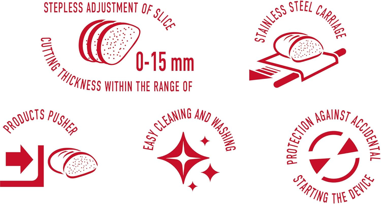 MPM MKR-05 Affettatrice elettrica universale, spessore di taglio regolabile fino a 15 mm, 150 W Trituratori e Affettatrici Naty Shop