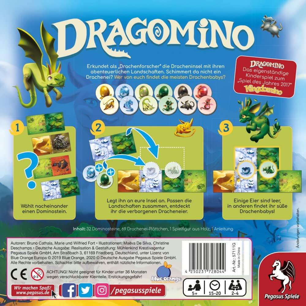 Pegasus Spiele 57111G - Dragomino *Gioco per bambini dell'anno 2021*, Multicolor