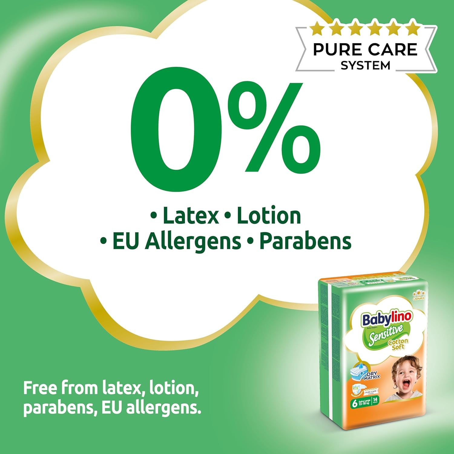 Pannolini per bambini sensibili, taglia 6, extra large (13-18 kg), 114 pannolini