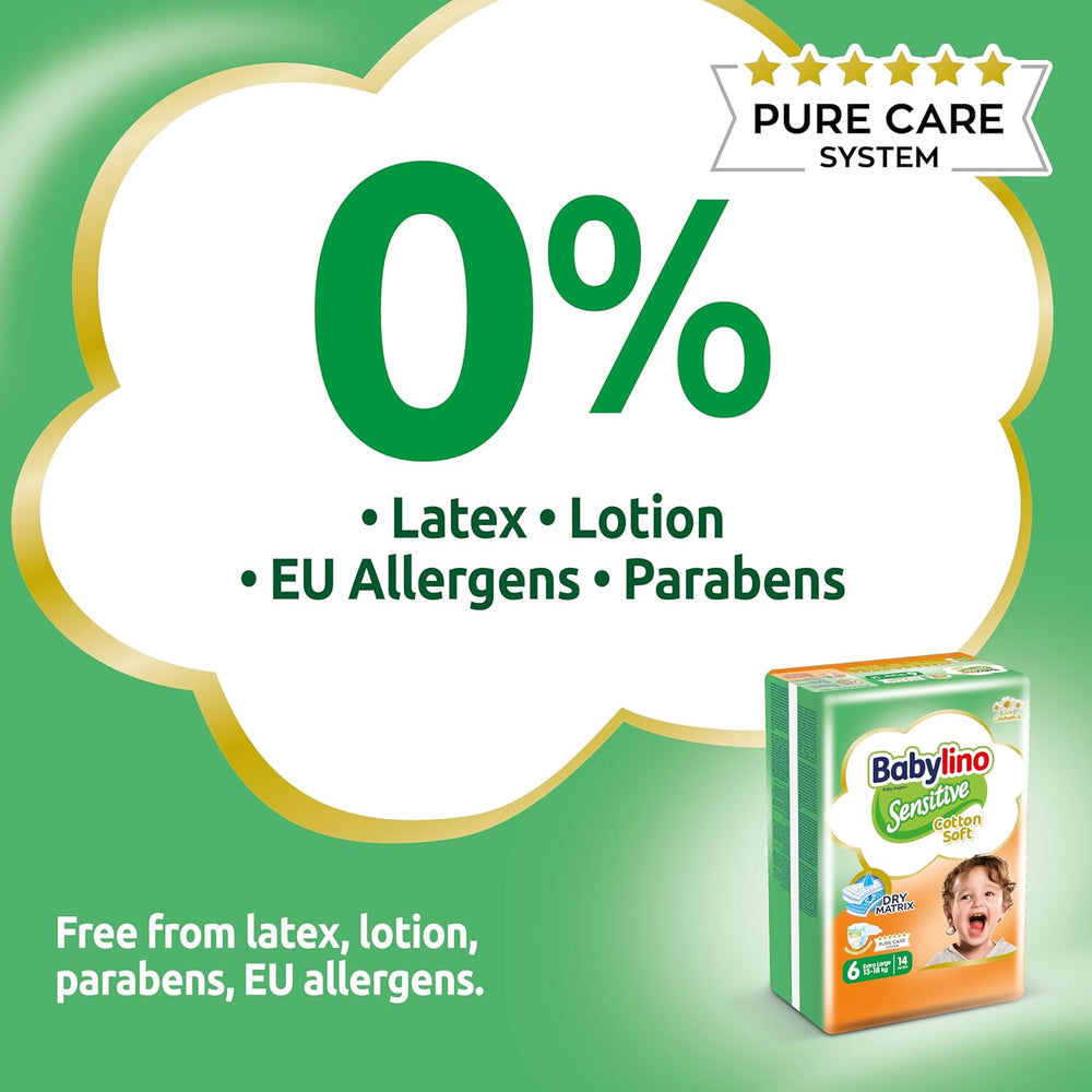 Pannolini per bambini sensibili, taglia 6, extra large (13-18 kg), 114 pannolini