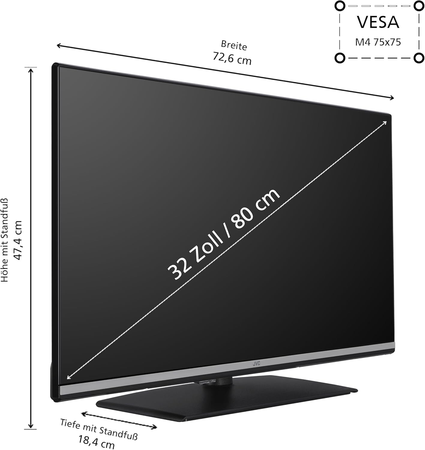 Televizor inteligent JVC VIDAA LT-32VDF5455 de 32 de inci, televizor Full HD, televizor HDR cu tuner triplu integrat, televizor LED negru