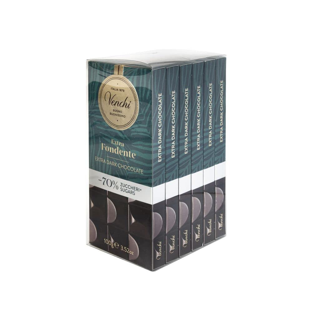 Venchi - Confezione da 6 tavolette di cioccolato fondente con nocciole, 600g - Senza zuccheri aggiunti - Senza dolcificanti artificiali - Senza glutine - Vegan - Idea regalo