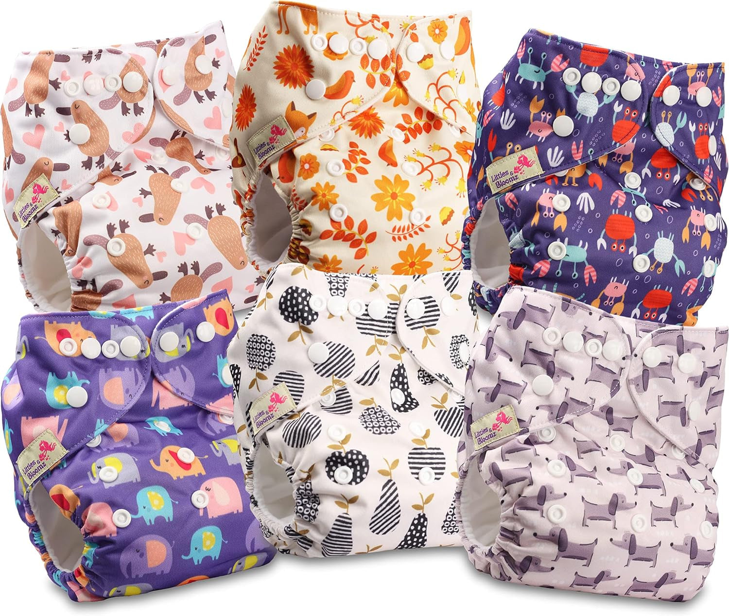 Littles and Bloomz FLP2-0406 Pannolino riutilizzabile con clip standard, 4 pannolini