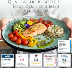 Set de veselă din gresie ceramică, format din 24 de piese, pentru 6 persoane, design Ibiza, CÂȘTIGĂTOR AL TESTULUI. Un set de veselă mediteraneană superb, inclusiv boluri și farfurii. Set de veselă Pure Living, verde salvie.