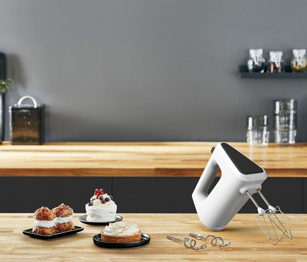 Krups GN4001 3 Mix 4000 Sbattitore manuale | 450 Watt | Design robusto | Regolatore di velocità variabile | Funzione Turbo e Auswurf | incl. 2 Rührbesen Und 2 Knethaken | Weiß/Grau Cucina Naty Shop