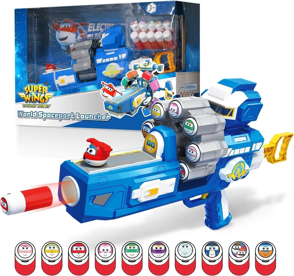 Aereo di trasformazione Super Wings Traver sovralimentato, ca. Figura da gioco per bambini di grandi dimensioni da 12,7 cm Figura di aeroplano giocattolo e robot per ragazzi e ragazze di età superiore a 3 anni Figure d'azione in argento Naty Shop Pistola giocattolo